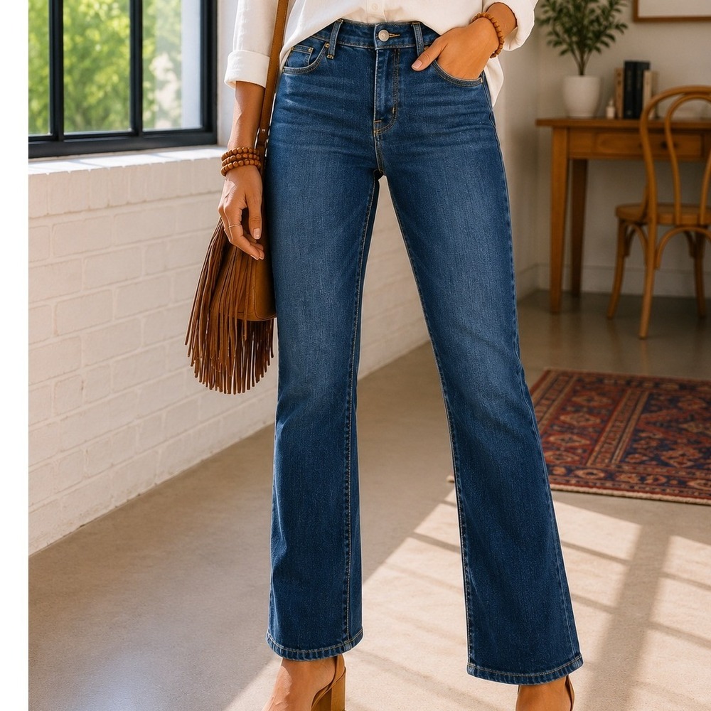 Mossimo Modern Bootcut Dark Wash Premium Denim Jeans Womens 8R/R Blue Stretch